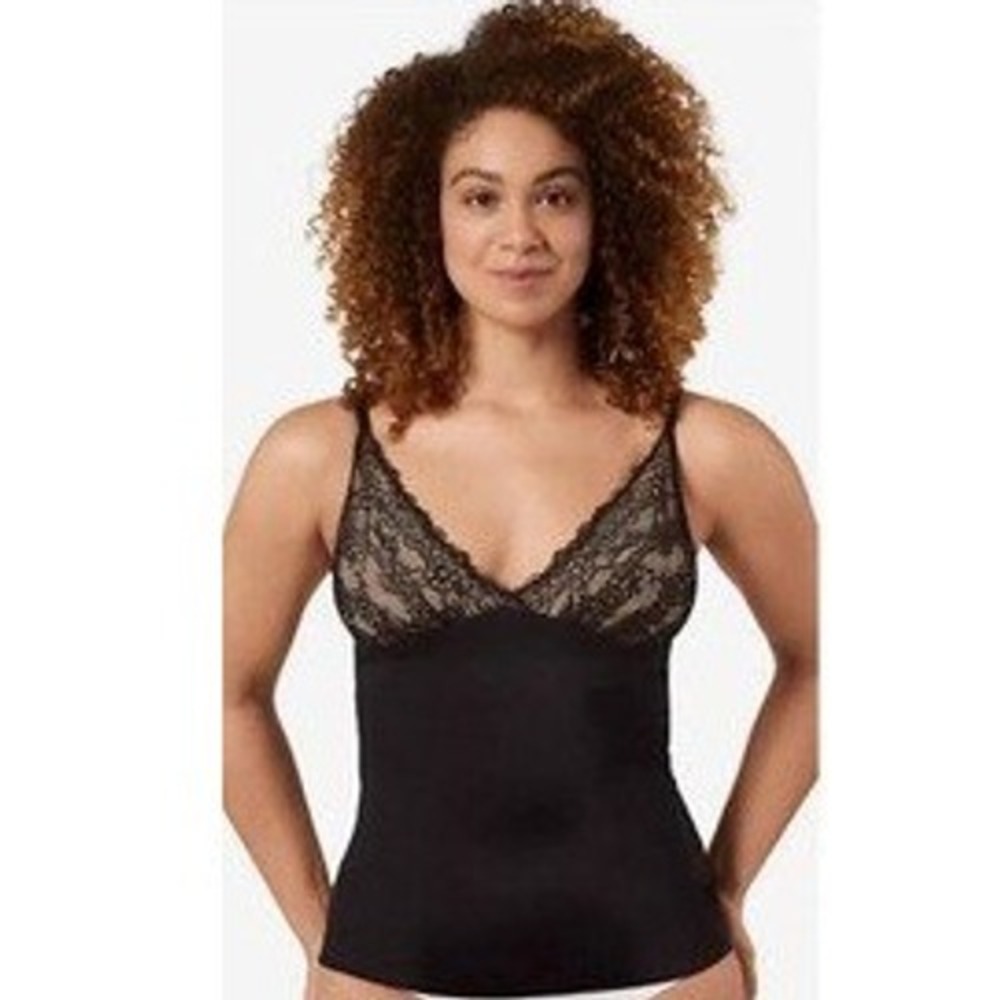 Ruby Ribbon Second Skin Cami Women 42 Black Lace V-Neck Shapewear Slimming 1749